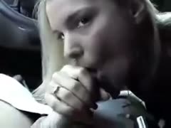Cock paramour bitch takes penis in her throat in the car and licks it
